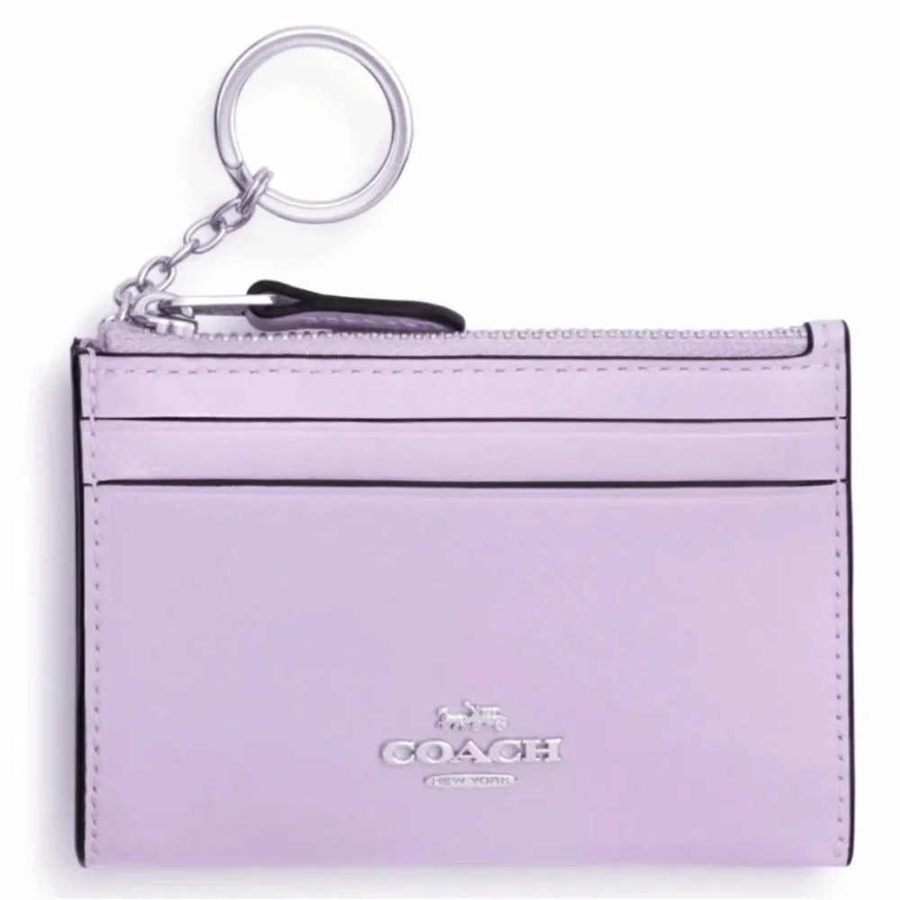 Coach Mini Skinny Id Case Light Amethyst Purple Glazed Leather & Silver Hardware